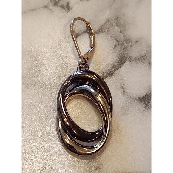 Dana Buchman Gold-Tone Mixed Metal Oval Drop Earrings - Picture 4 of 5